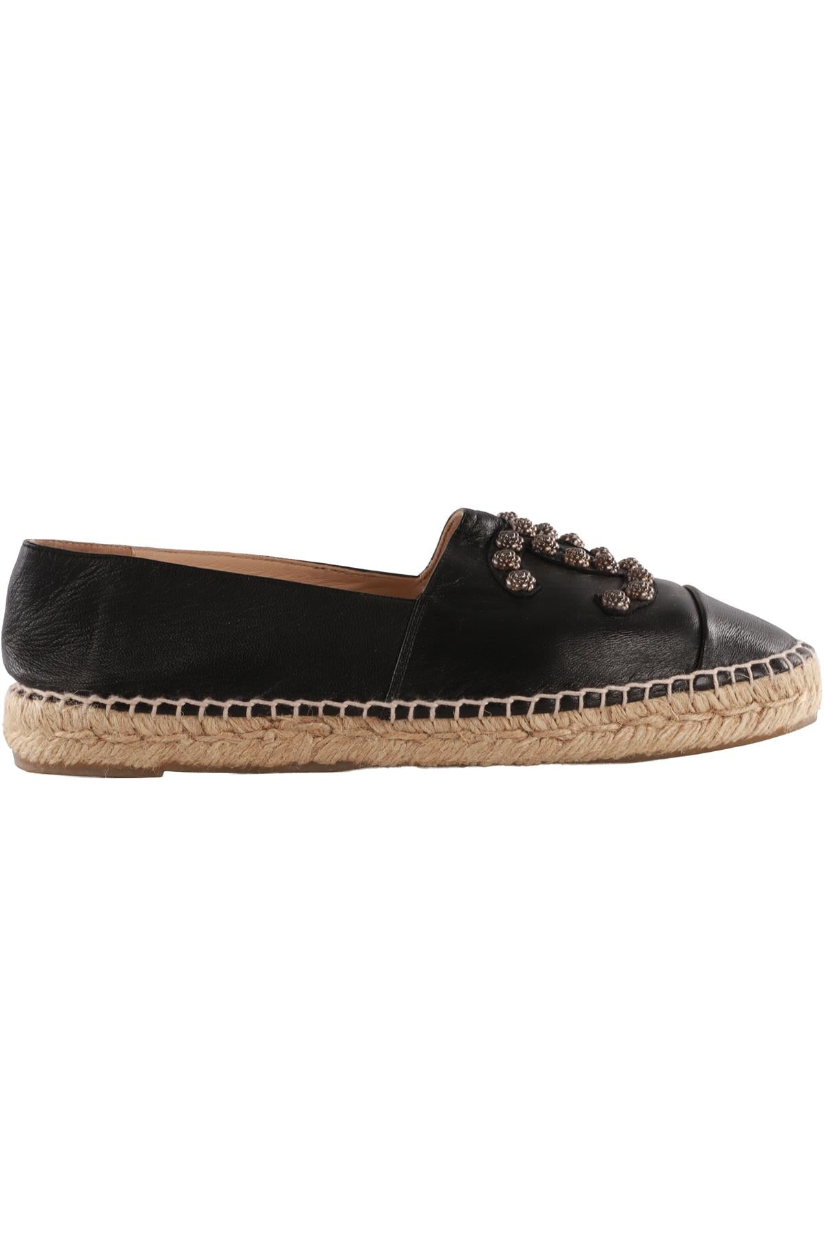 CHANEL BLACK 2015 CC LEATHER ESPADRILLES EU 41 UK 8 US 11