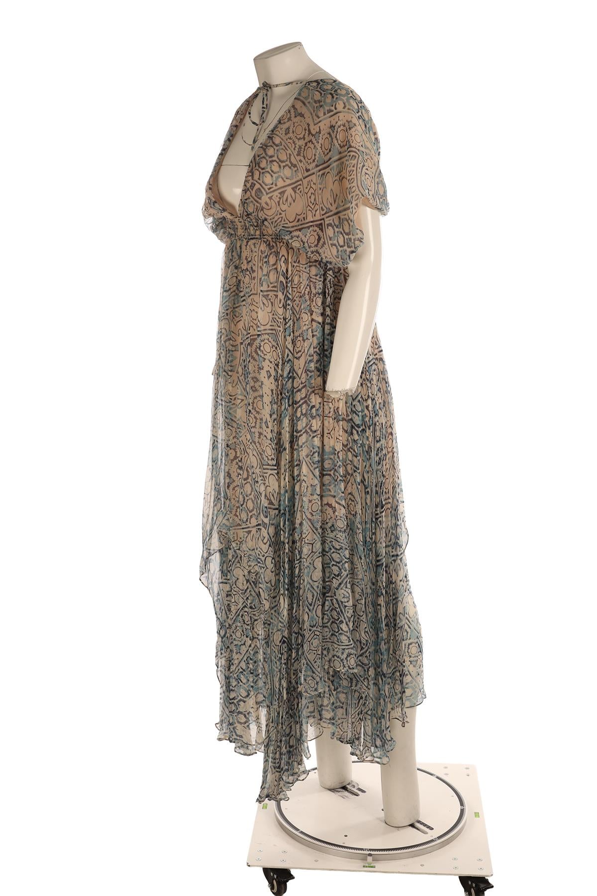 MES DEMOISELLES BLUE SILK MAXI DRESS FR 36 UK 8