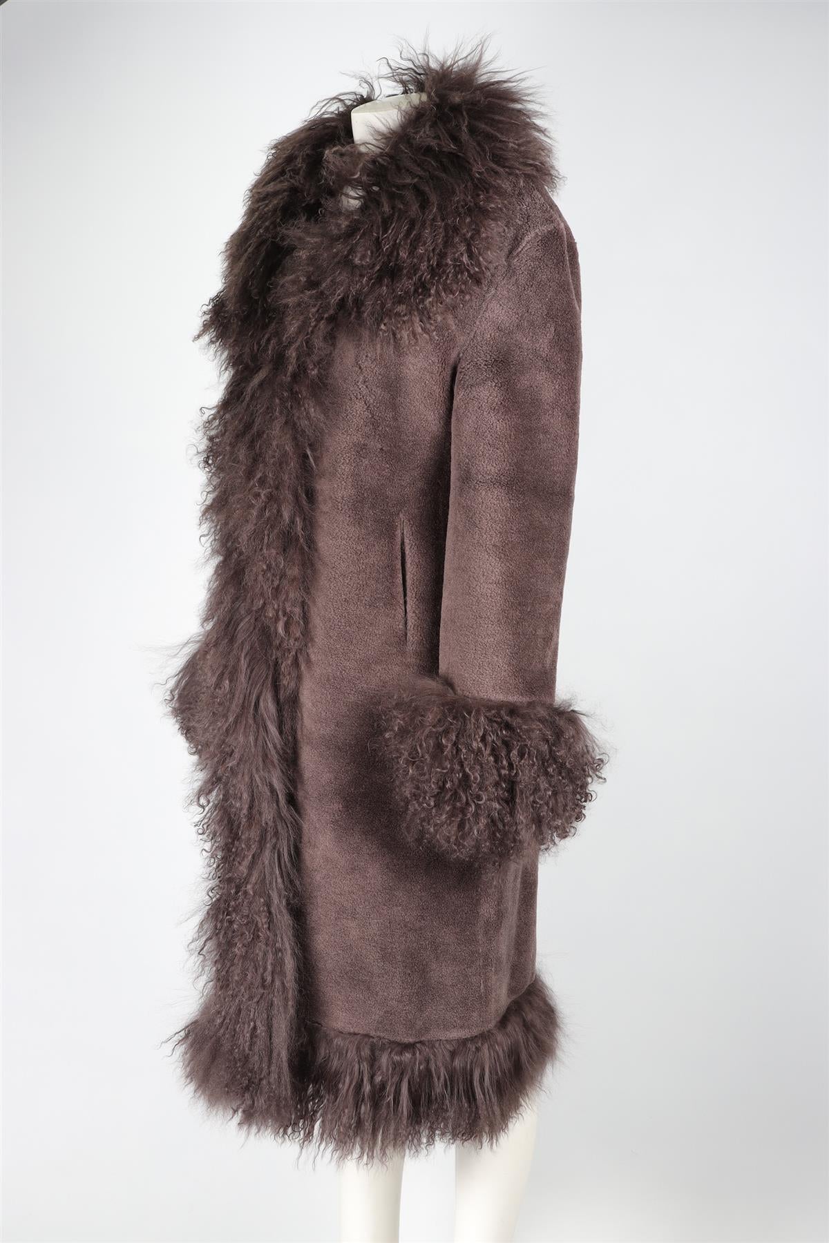 CHARLOTTE SIMONE BROWN FAUX SHEARLING COAT SMALL