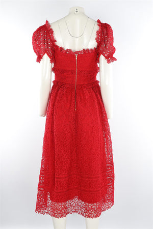 SELF-PORTRAIT RED LACE MIDI DRESS UK 8