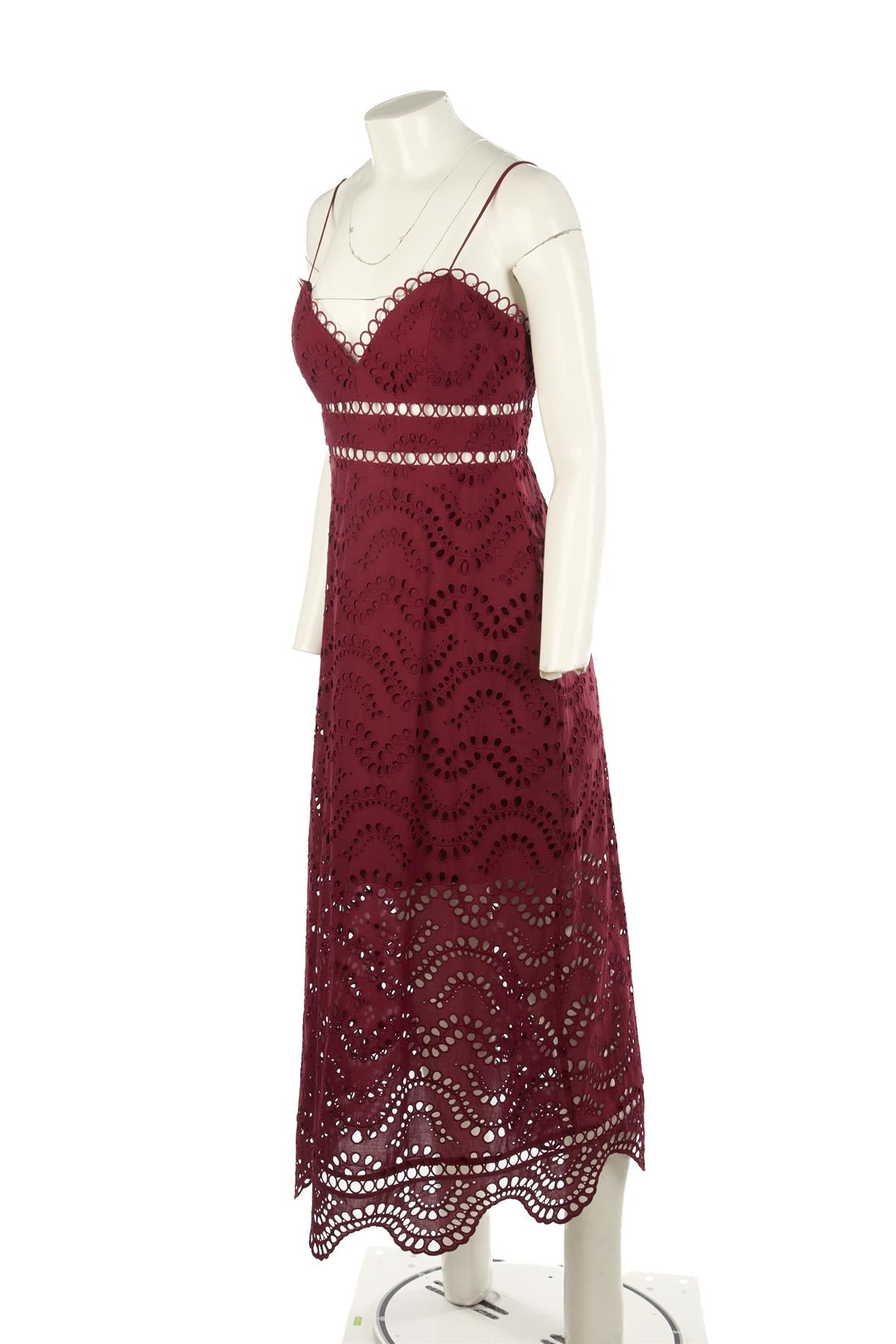 ZIMMERMANN BURGUNDY COTTON MAXI DRESS UK 12