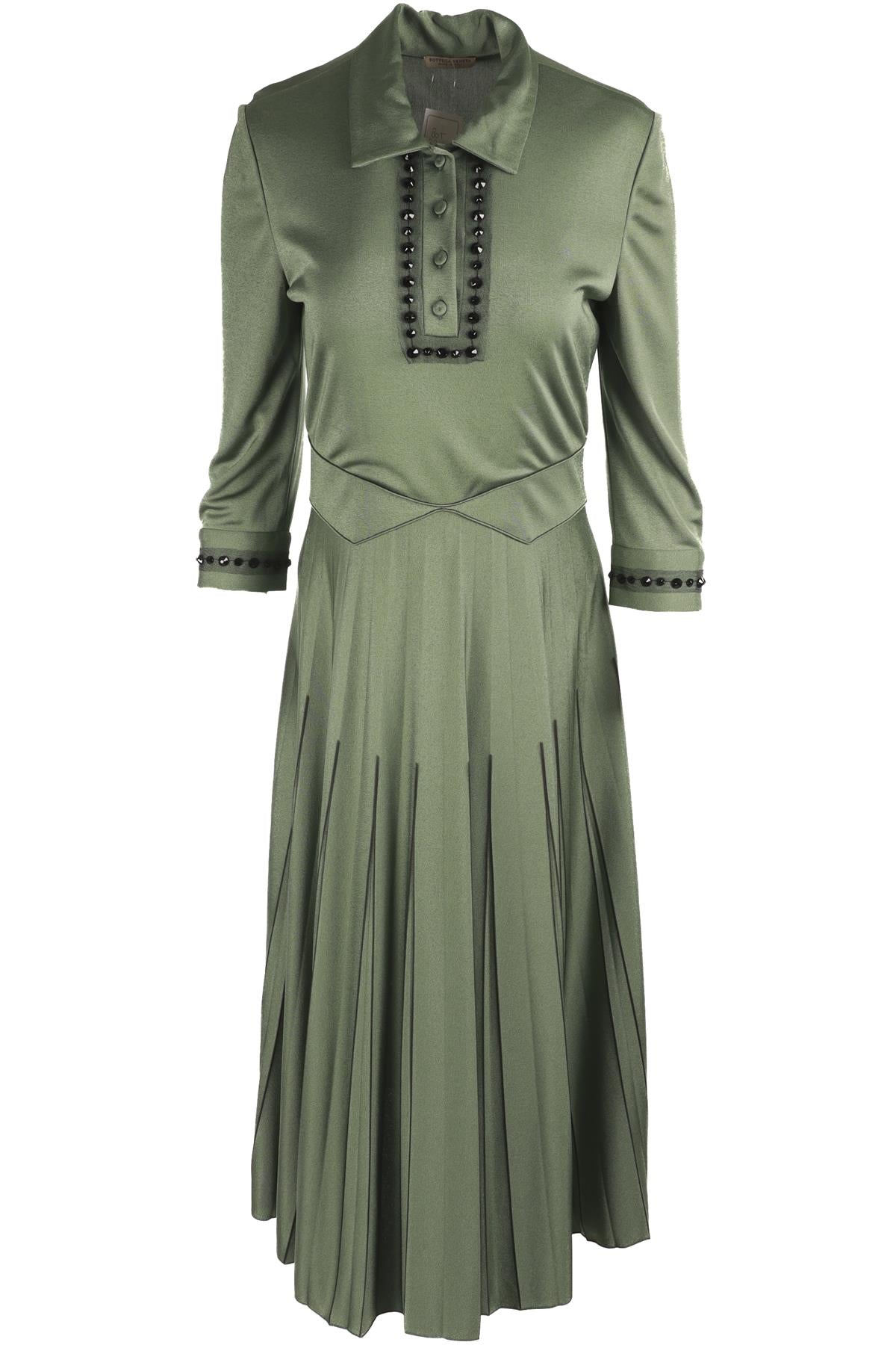 BOTTEGA VENETA GREEN CREPE MIDI DRESS IT 42 UK 10