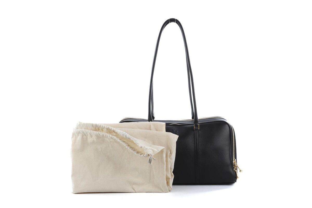 TORY BURCH BLACK MARSHMALLOW LEATHER TOTE BAG