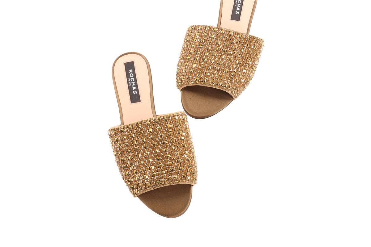 ROCHAS GOLD CRYSTAL AND SATIN SANDALS EU 37.5 UK 4.5
