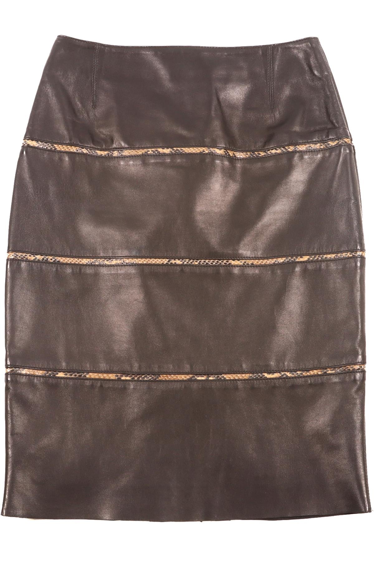 FONTANA COUTURE BLACK LEATHER MIDI SKIRT IT 40 UK 8