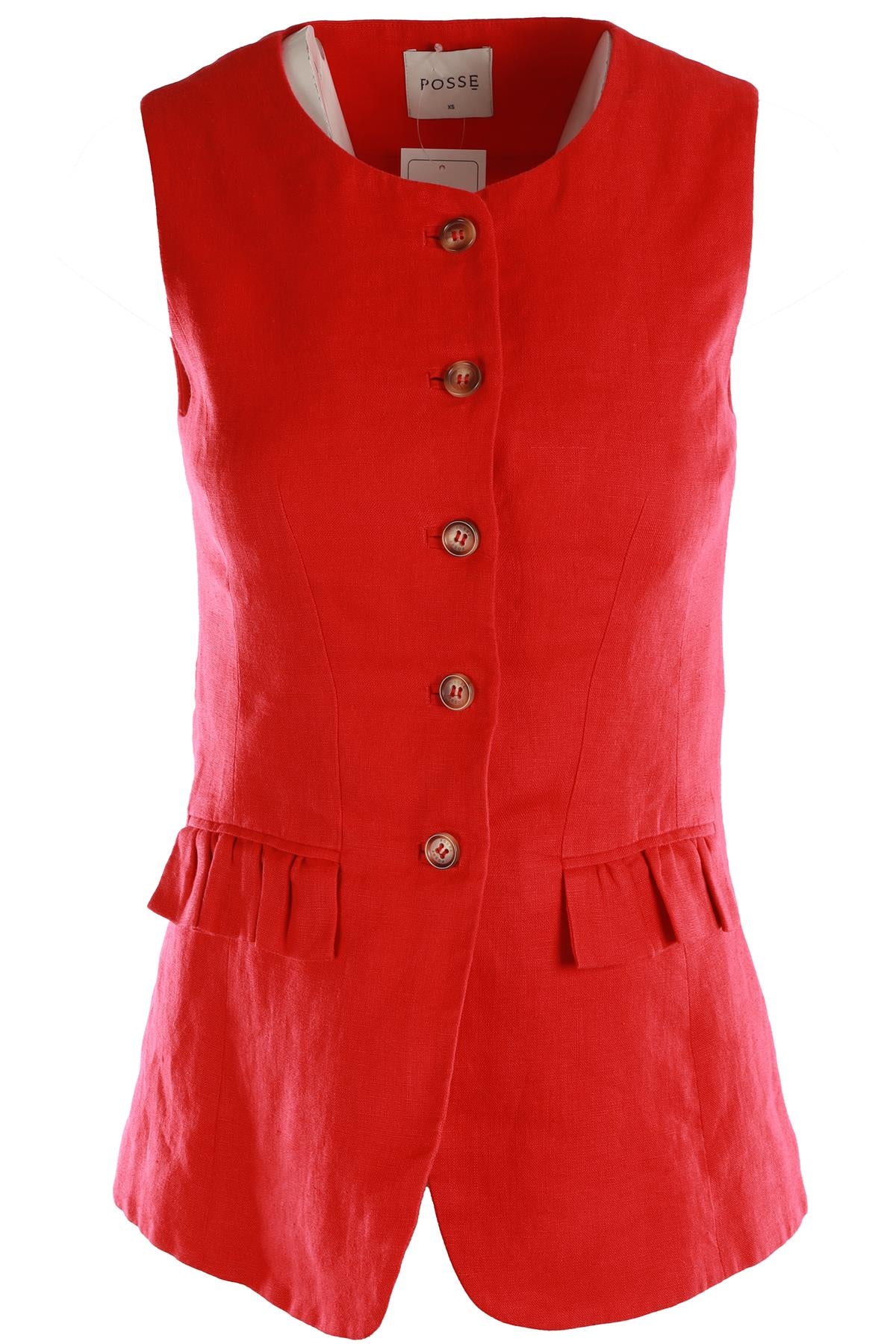 POSSE RED LINEN TOP XSMALL