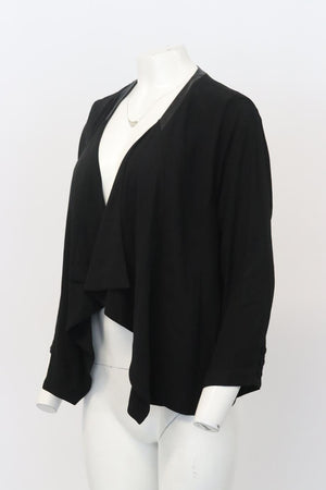 EILEEN FISHER LEATHER AND SILK CARDIGAN LARGE