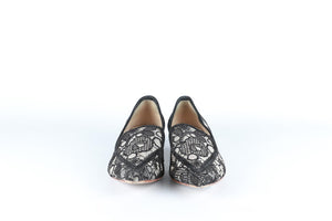 NICHOLAS KIRKWOOD BLACK LACE AND LEATHER BALLERINA FLATS EU 39 UK 6 US 9