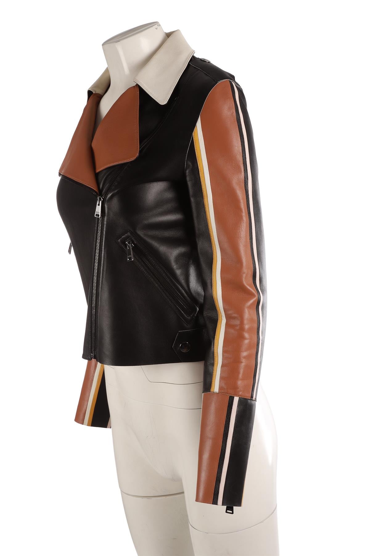 FENDI BLACK LEATHER BIKER JACKET IT 38 UK 6