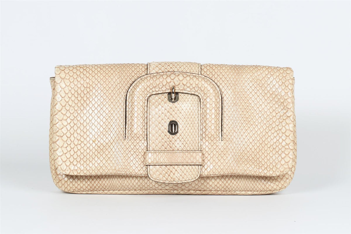 TOD'S BEIGE PYTHON AND LEATHER CLUTCH