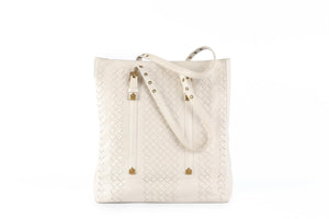 BOTTEGA VENETA ECRU INTRECCIATO LEATHER TOTE BAG