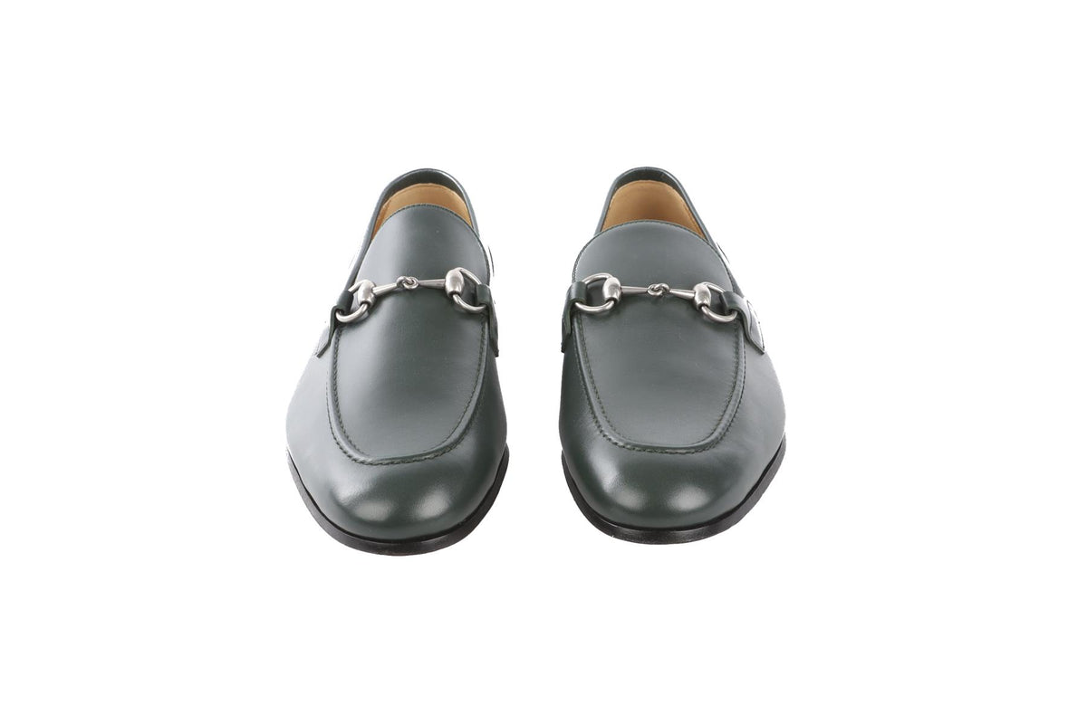 GUCCI GREEN MENS JORDAANS LEATHER LOAFERS EU 42 UK 8 US 9
