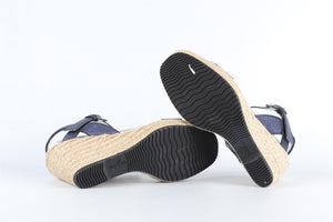 HOGAN NAVY LEATHER WEDGE SANDALS EU 38 UK 5 US 8