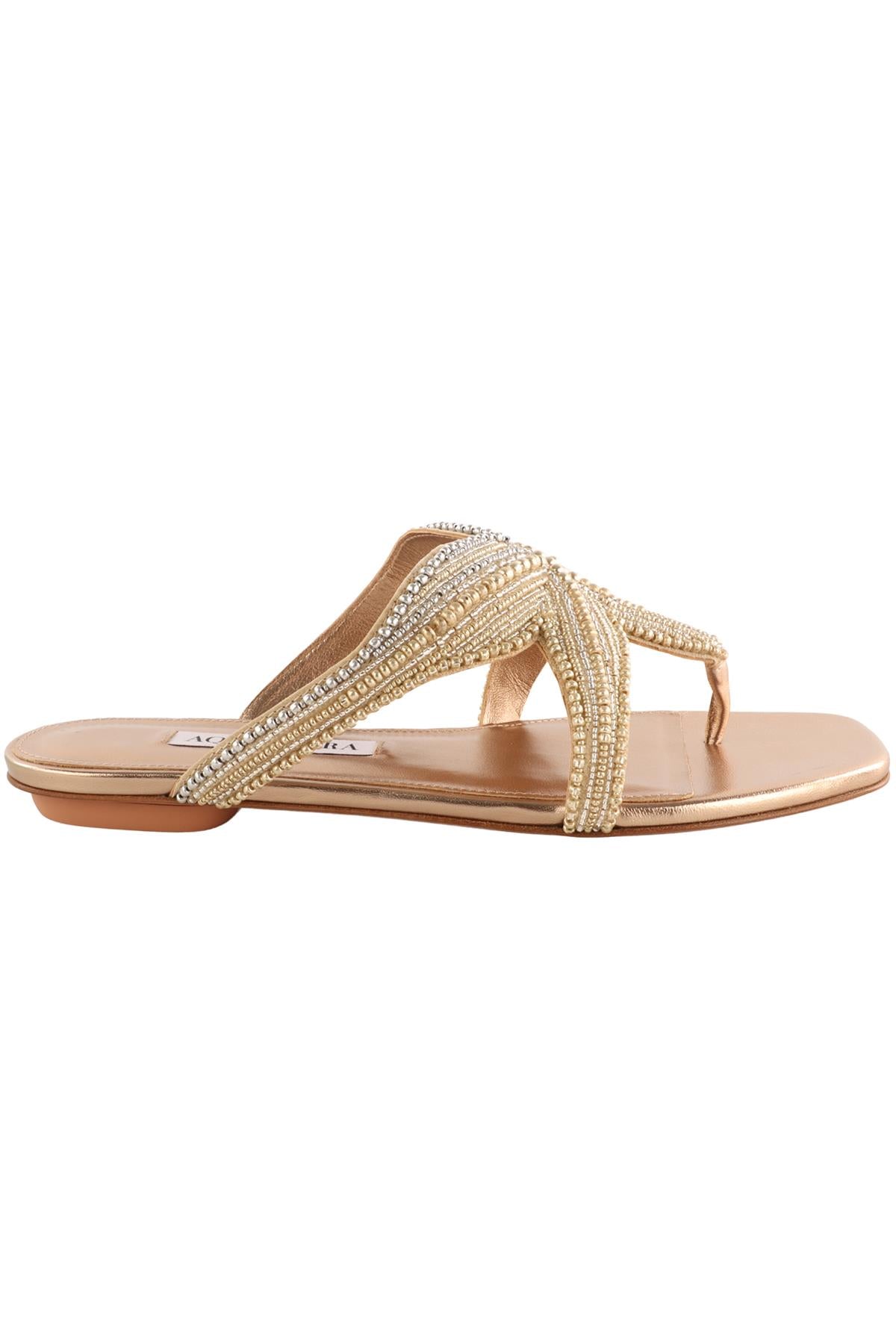 AQUAZZURA GOLD REEF STAR LEATHER SANDALS EU 37 UK 4 US 7
