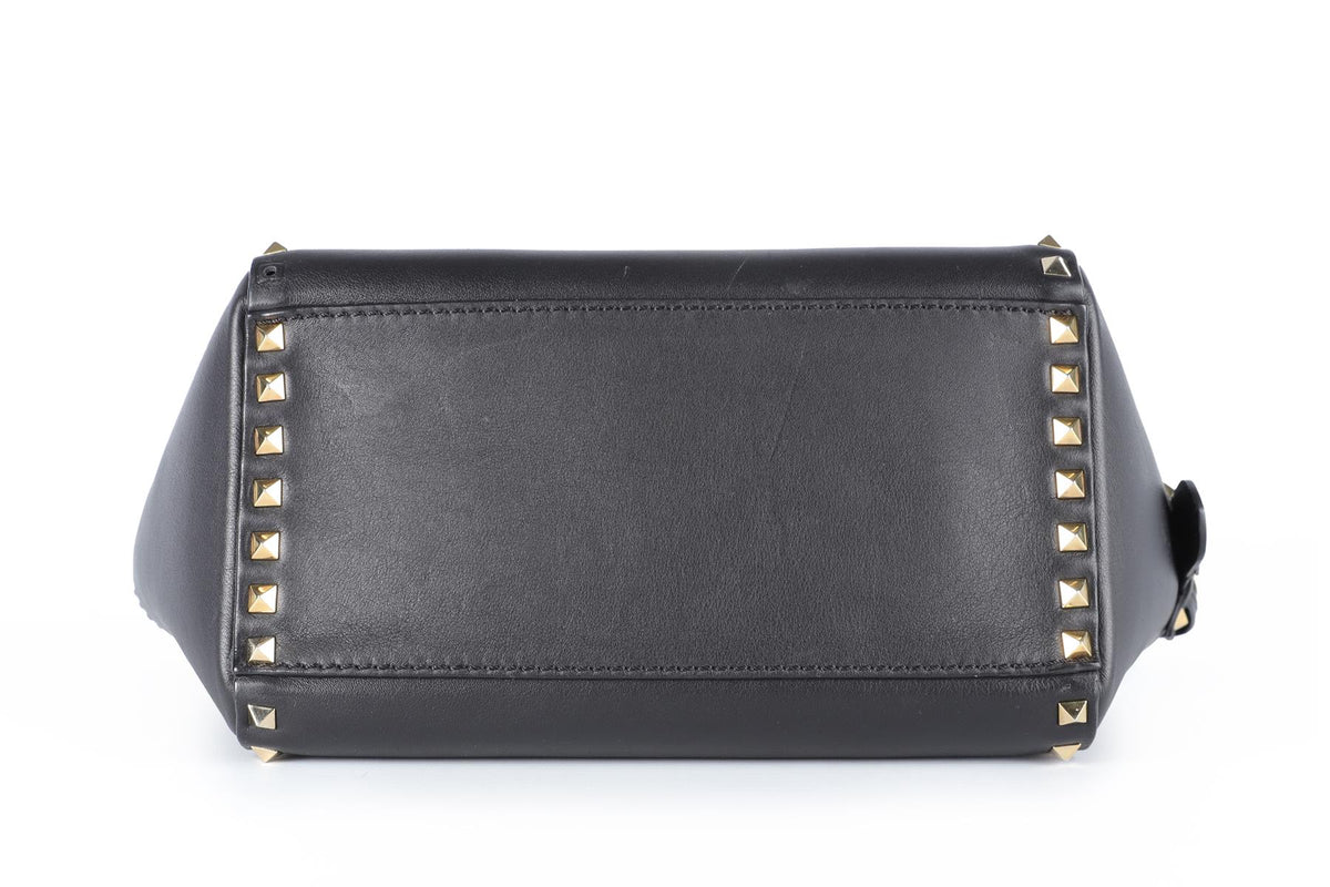 VALENTINO GARAVANI BLACK ROCKSTUD SMALL LEATHER TOTE BAG