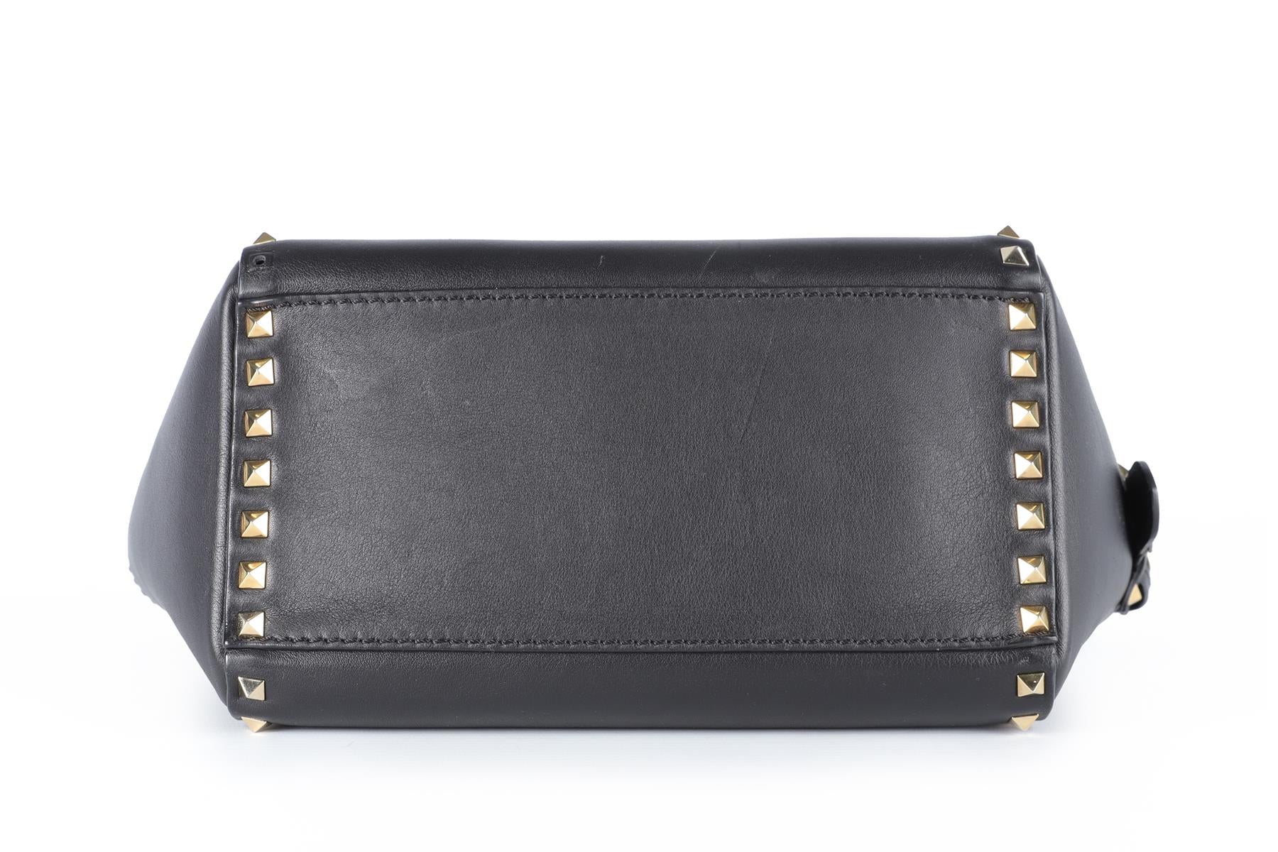 VALENTINO GARAVANI BLACK ROCKSTUD SMALL LEATHER TOTE BAG