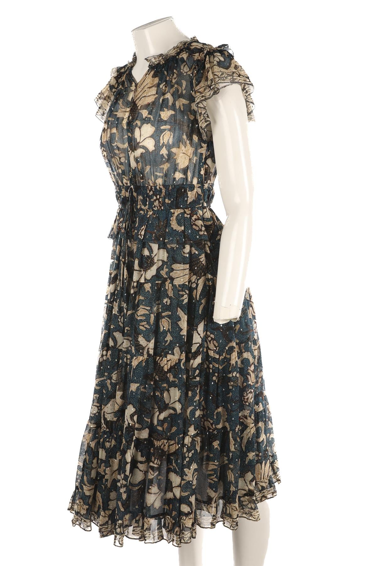 ULLA JOHNSON BLUE SILK MIDI DRESS US 2 UK 6