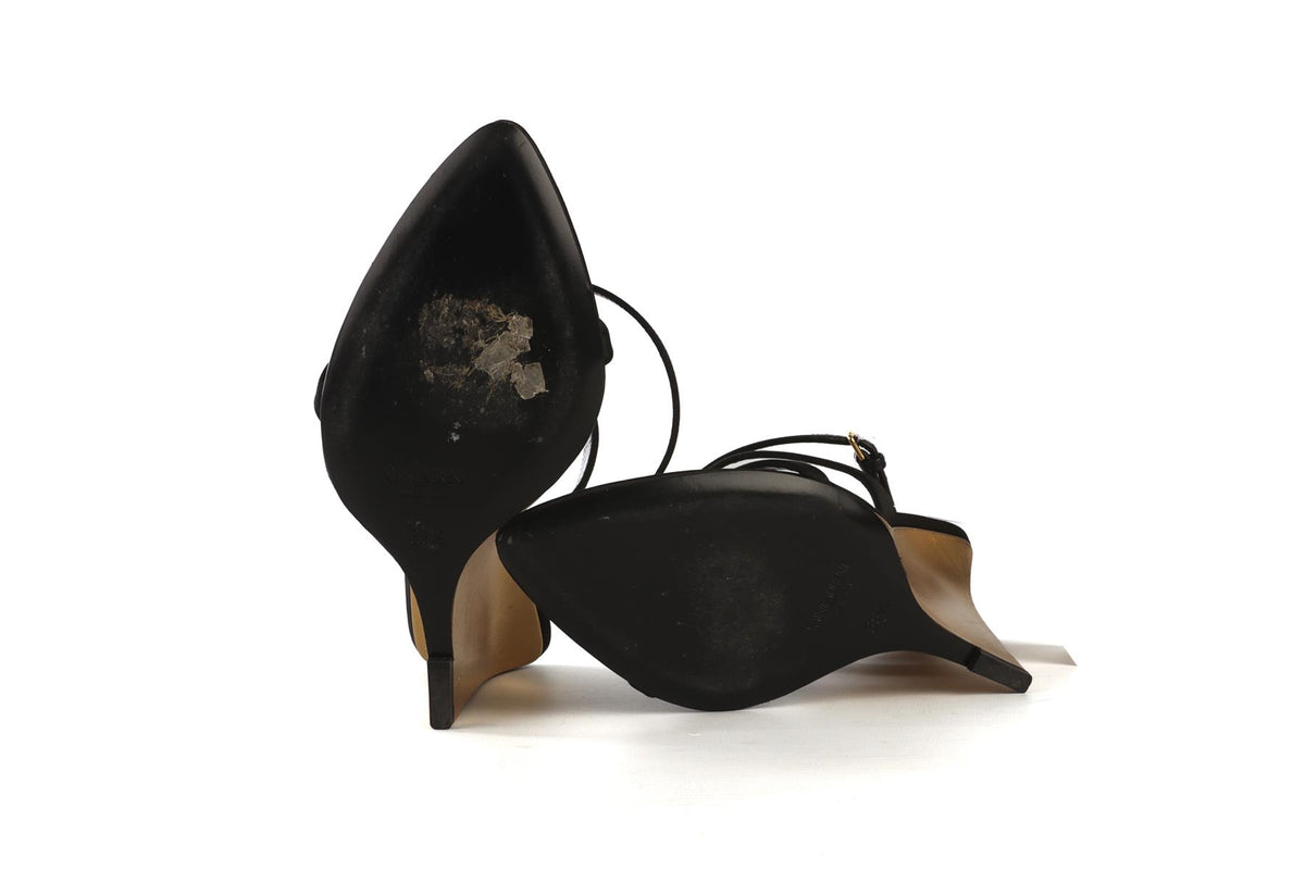 SAINT LAURENT BLACK SATIN SALOME WEDGE SANDALS EU 38.5 UK 5.5 US 8.5