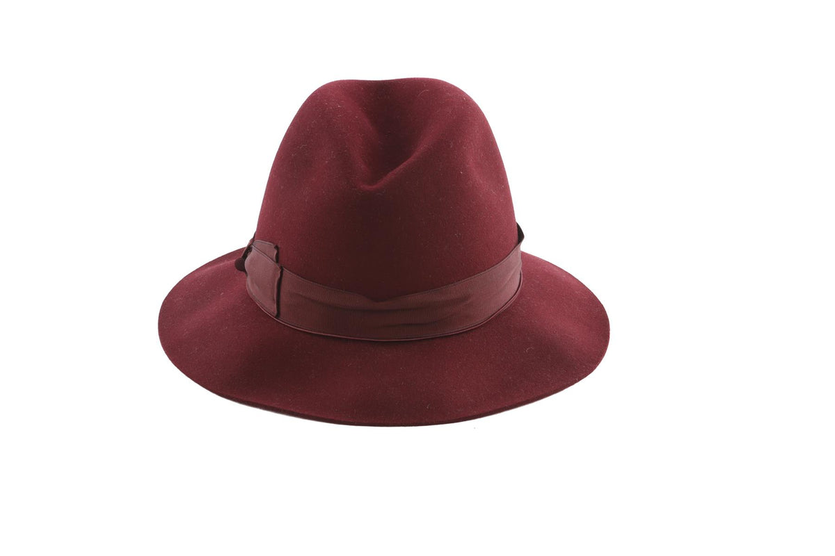 BORSALINO BURRGUNDY FELT FEDORA 58CM