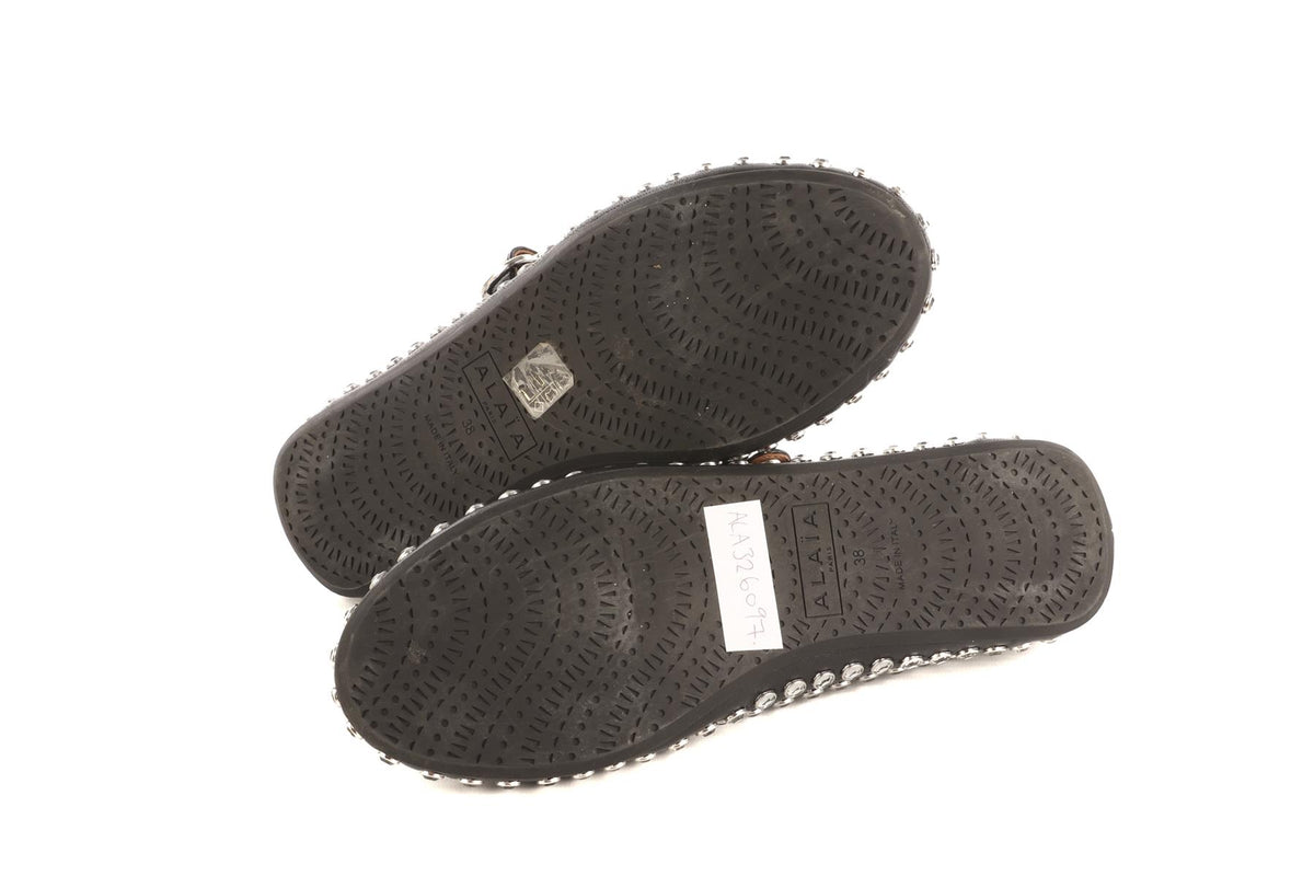 ALAÏA BLACK CRYSTAL AND LEATHER BALLET FLATS EU 38 UK 5 US 8