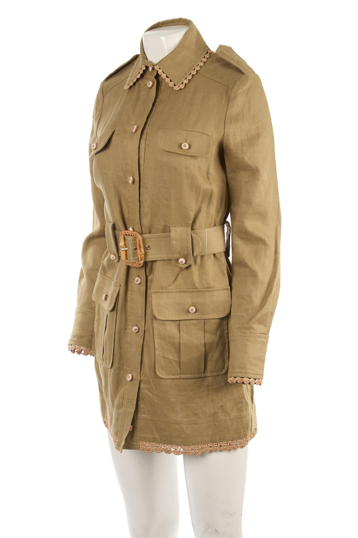 ZIMMERMANN GREEN LINEN MINI DRESS UK 8