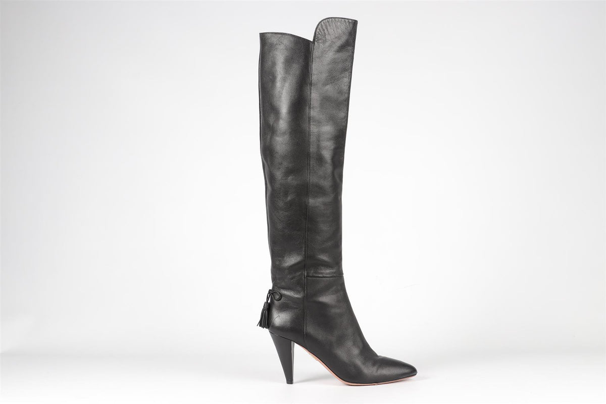 AQUAZZURA BLACK LEATHER KNEE HIGH BOOTS EU 39 UK 6 US 9