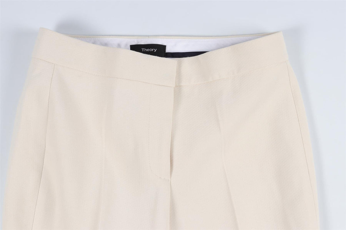 THEORY CREAM WOVEN STRAIGHT LEG TROUSERS US 0 UK 4