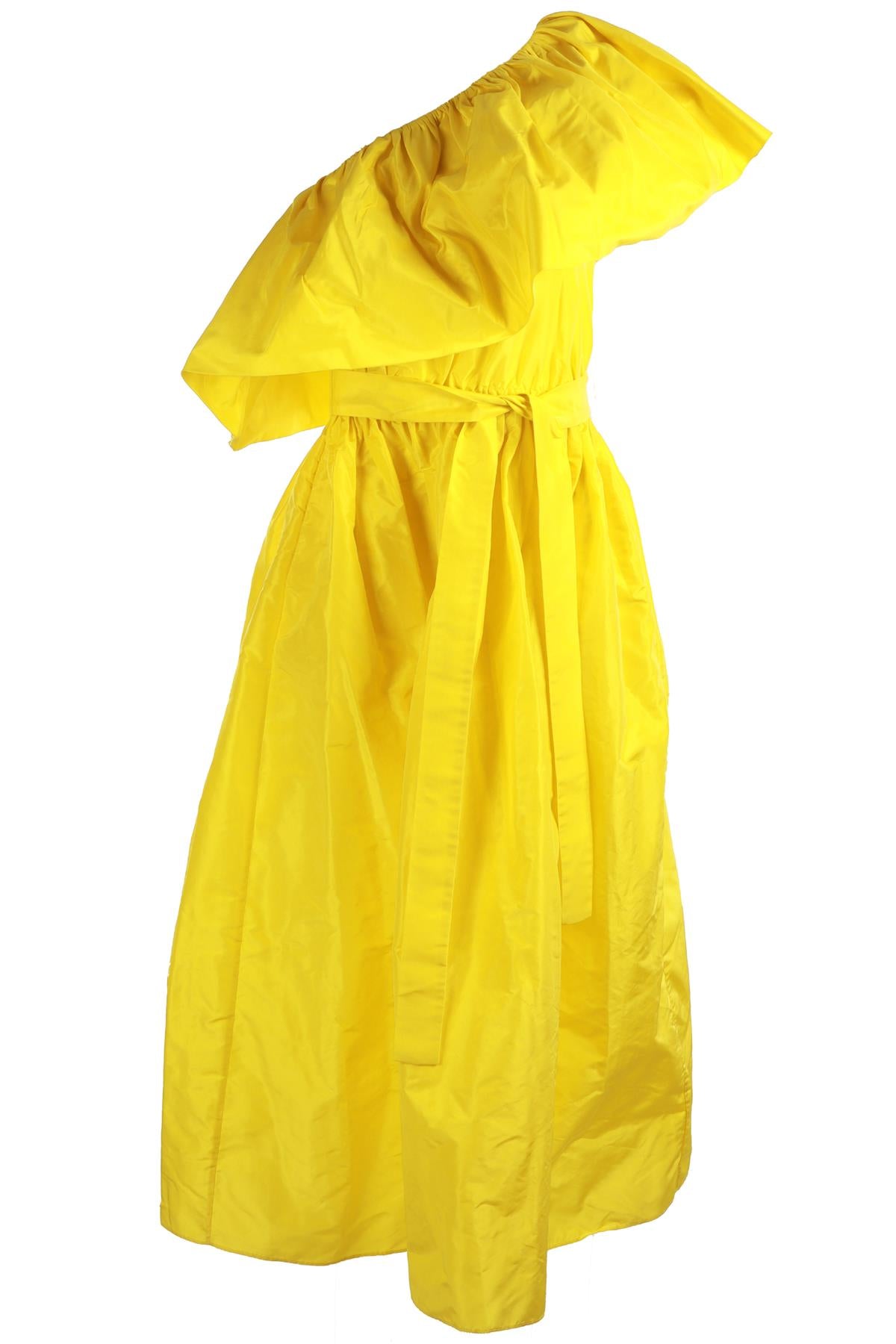 ADAM LIPPES YELLOW SILK MIDI DRESS XSMALL