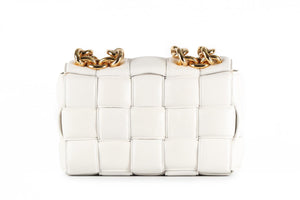 BOTTEGA VENETA WHITE THE CHAIN CASSETTE INTRECCIATO LEATHER SHOULDER BAG