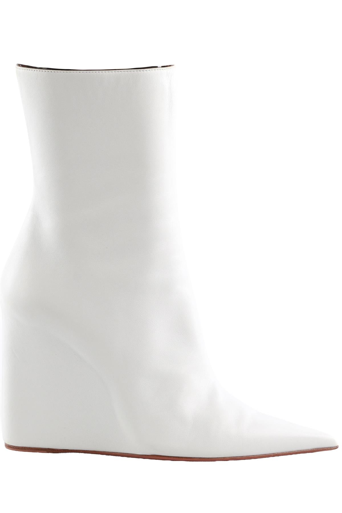 AMINA MUADDI WHITE LEATHER WEDGE ANKLE BOOTS EU 38 UK 5 US 8