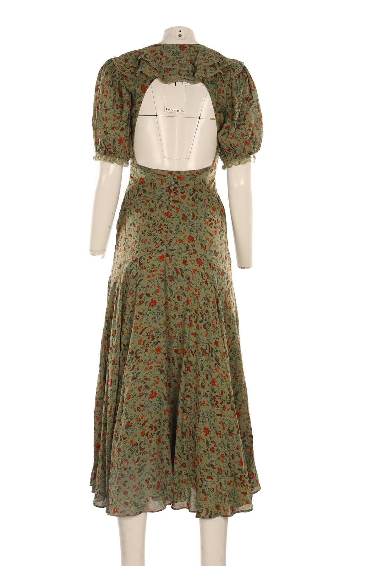 REFORMATION GREEN CREPE MAXI DRESS US 2 UK 6
