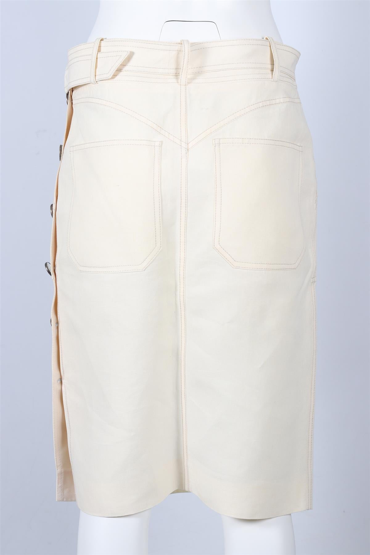 HERMÈS CREAM LINEN MIDI SKIRT FR 38 UK 10