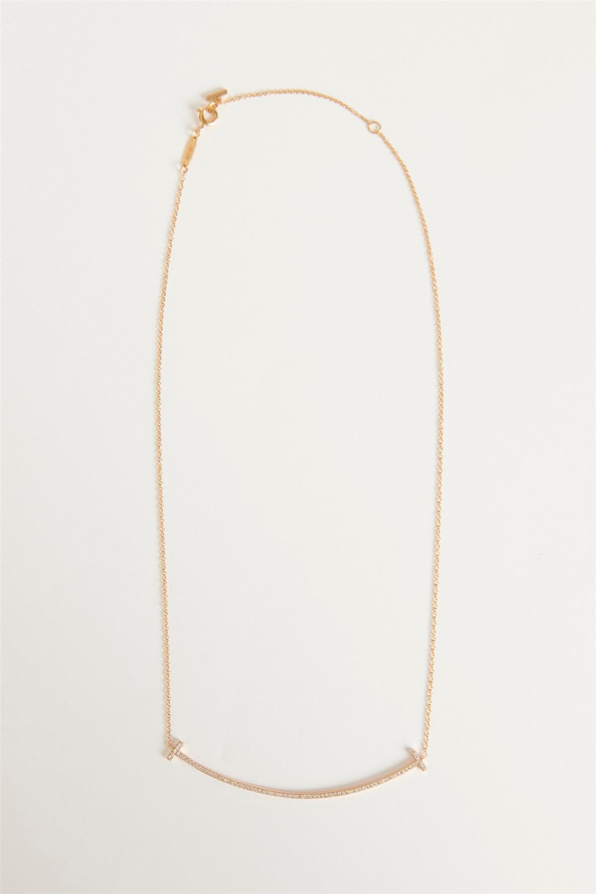 TIFFANY & CO. T SMILE LARGE 18K ROSE GOLD AND DIAMOND NECKLACE