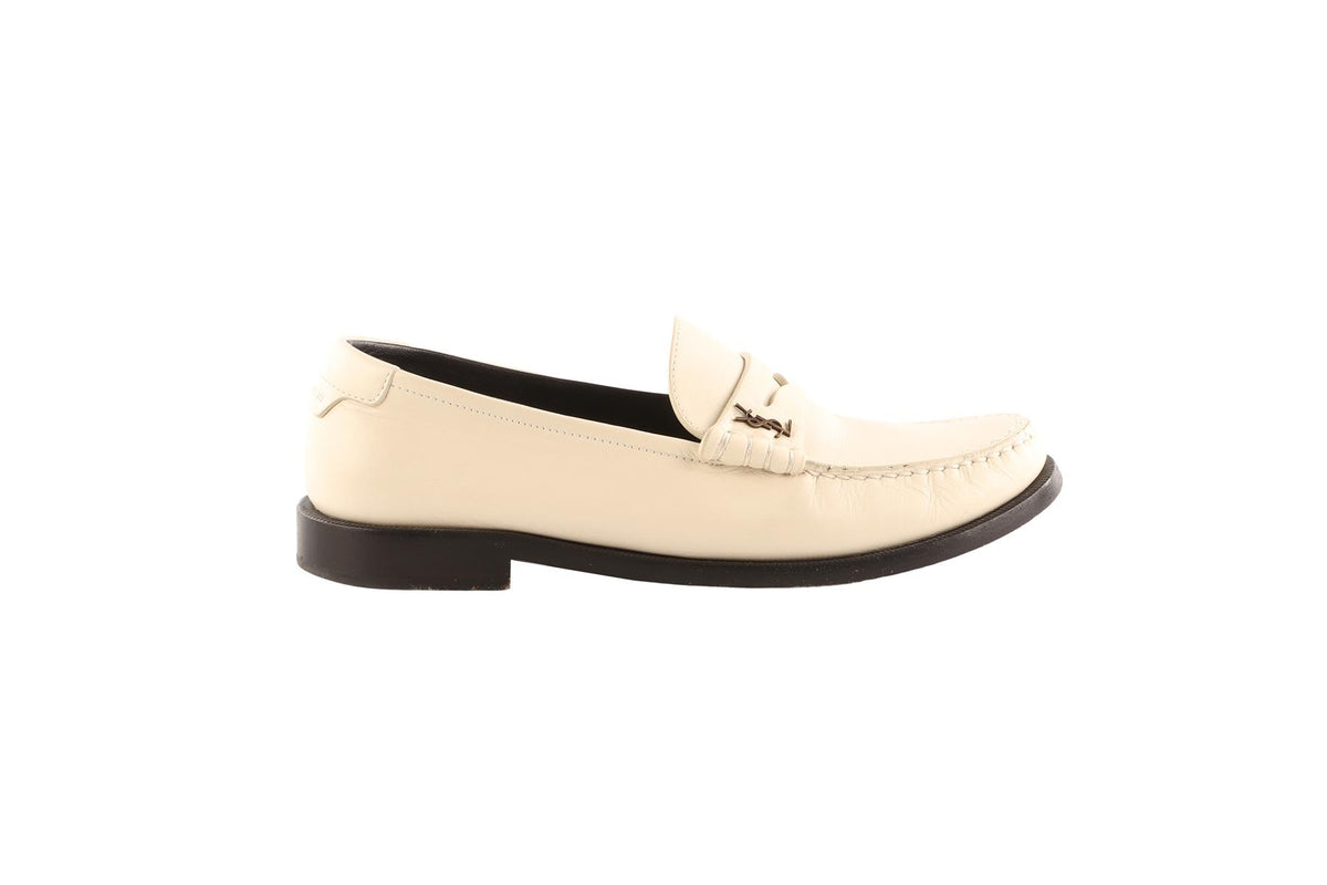 SAINT LAURENT IVORY LAURENT LEATHER LOAFERS EU 38.5 UK 5.5 US 8.5