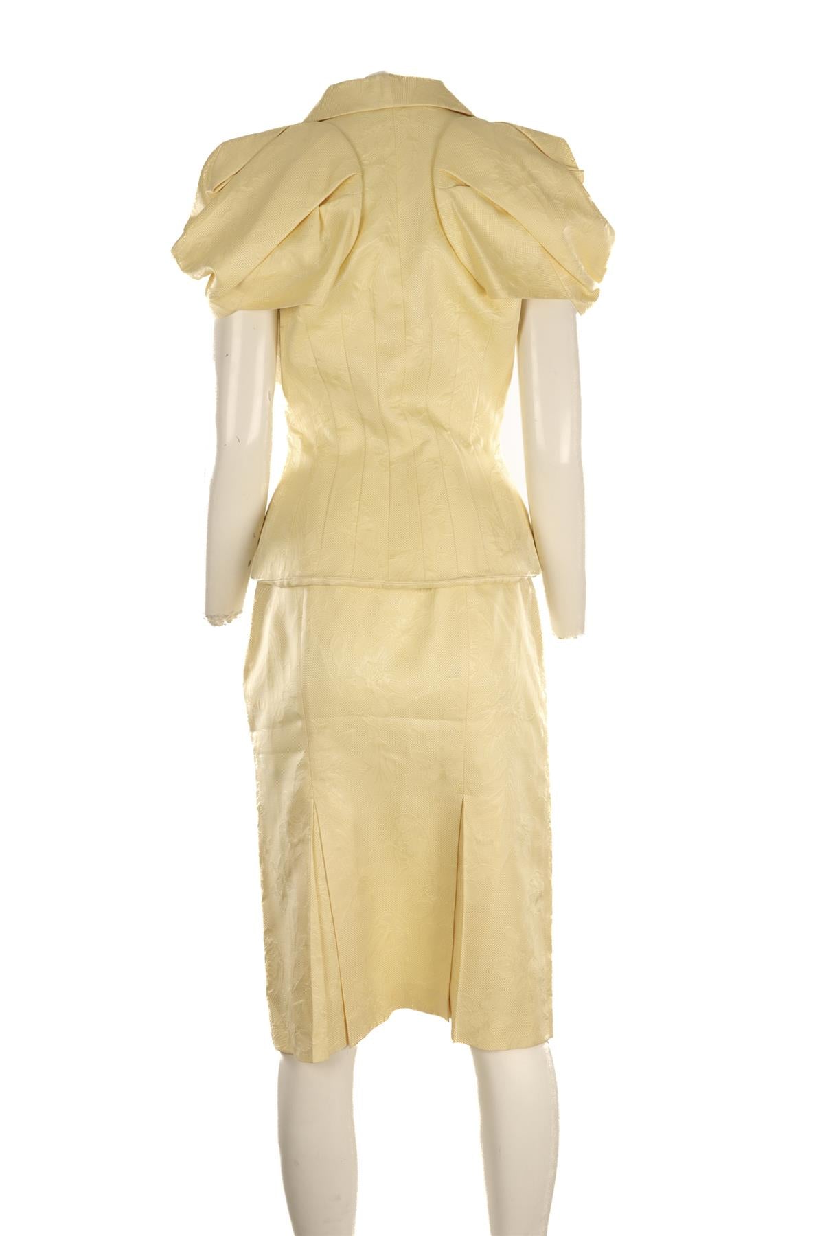ALEXANDER MCQUEEN YELLOW 2006 SILK JACKET AND SKIRT SET IT 42 UK 10