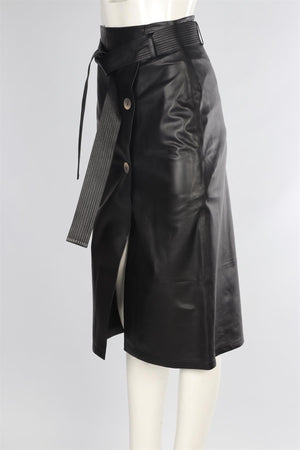 ZEYNEP ARCAY BLACK LEATHER MIDI SKIRT UK 6 US 2