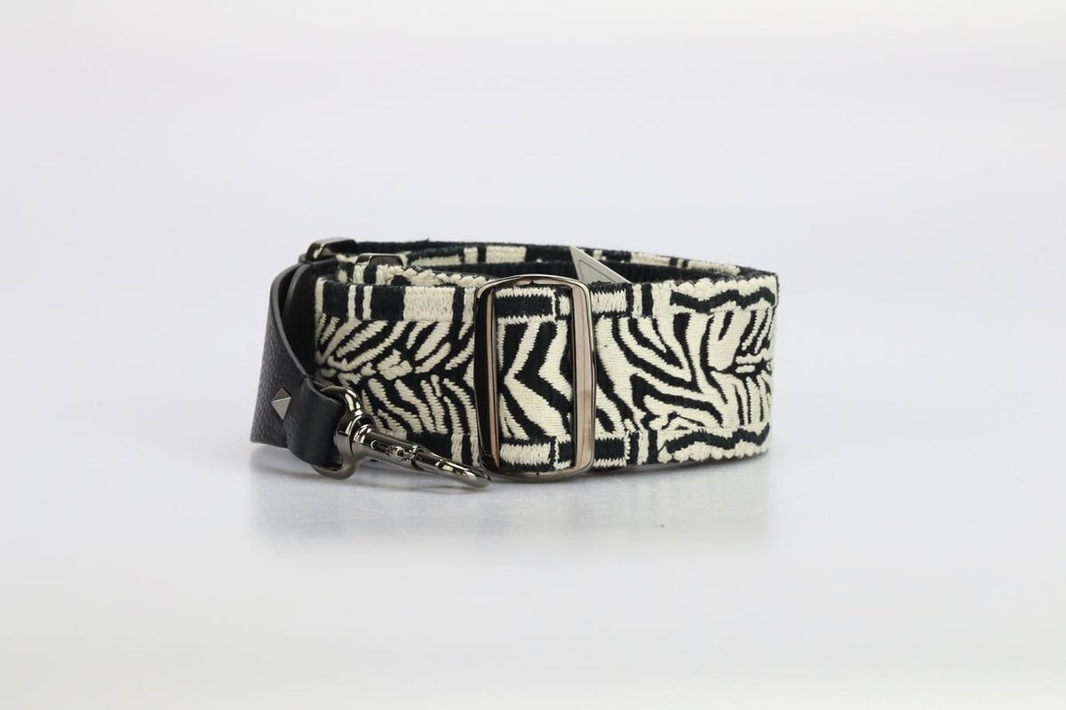 VALENTINO EMBROIDERED CANVAS AND LEATHER BAG STRAP