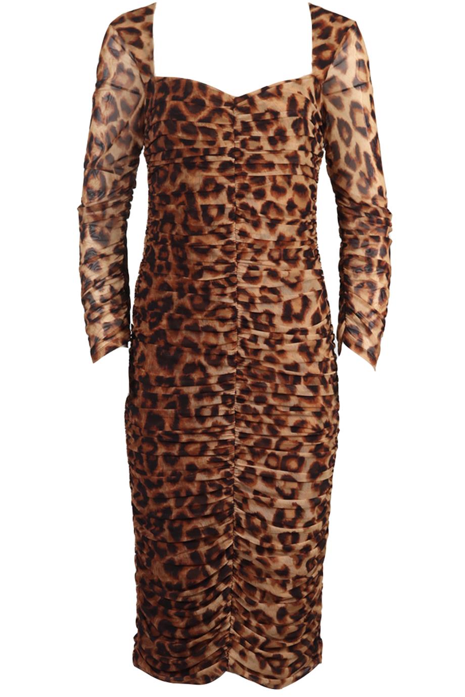 L'AGENCE LEOPARD PRINT MESH MIDI DRESS SMALL