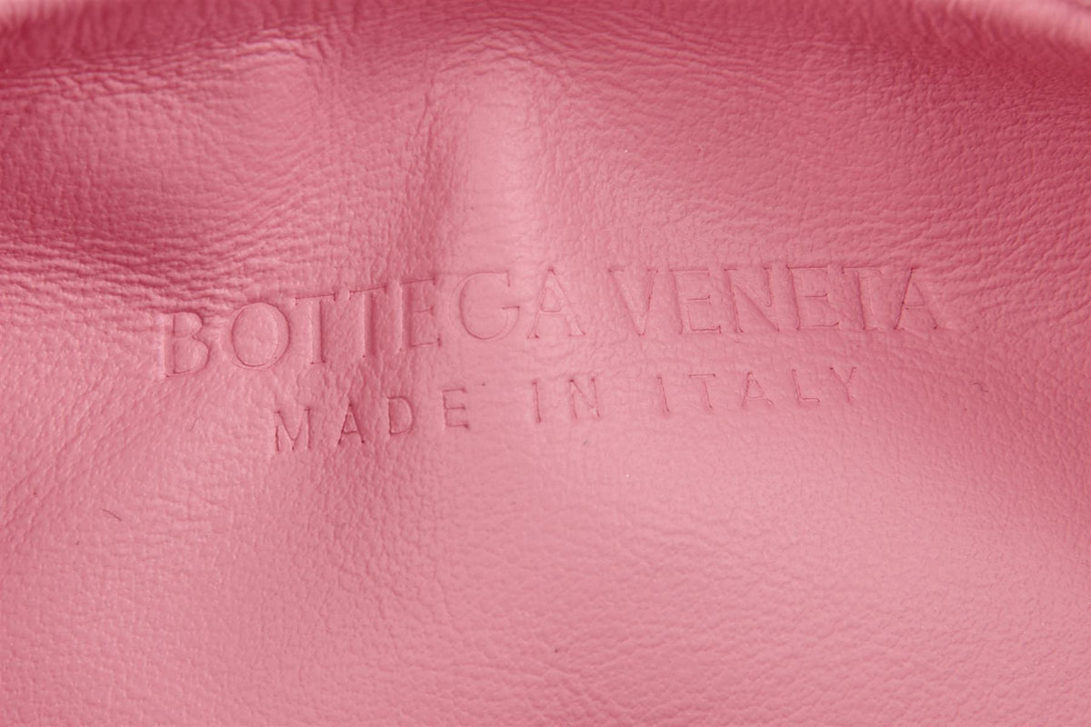 BOTTEGA VENETA PINK JODIE MINI INTRECCIATO LEATHER TOTE BAG