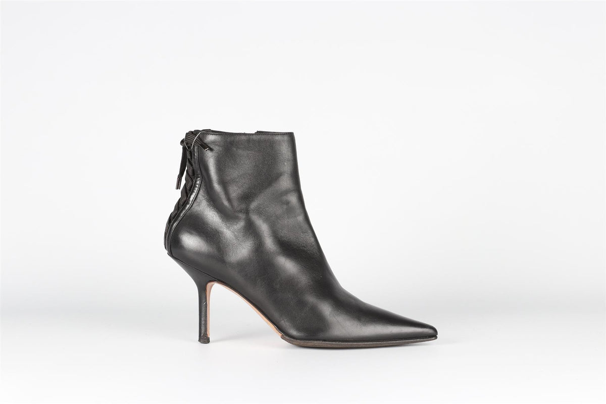 CHRISTIAN DIOR BLACK VINTAGE LEATHER ANKLE BOOTS EU 37 UK 4 US 7
