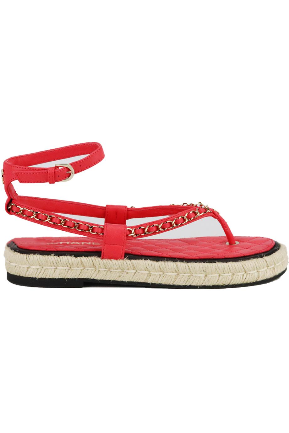 CHANEL 2021 CC DETAILED CHAIN AND LEATHER ESPADRILLE SANDALS EU 38 UK 5 US 8