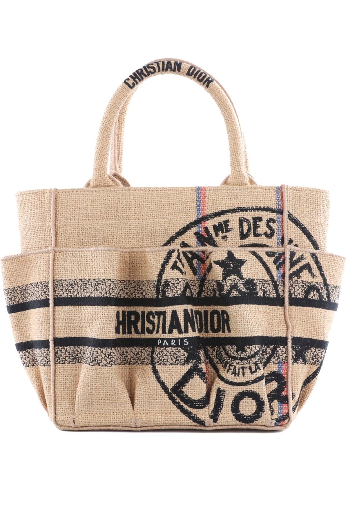 CHRISTIAN DIOR BEIGE 2022 CATHERINE SMALL JUTE TOTE BAG