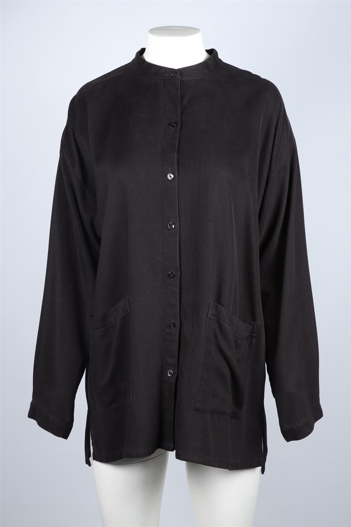 EILEEN FISHER BLACK WOVEN SHIRT MEDIUM