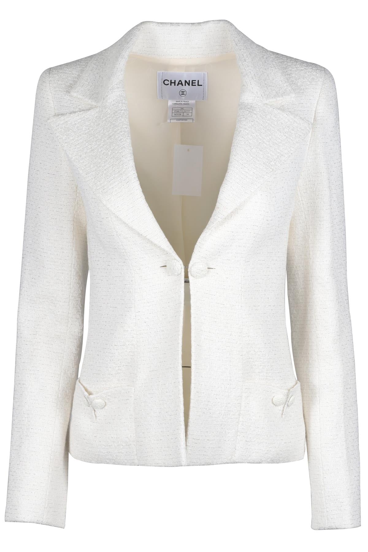 CHANEL WHITE 2009 TWEED JACKET FR 34 UK 6