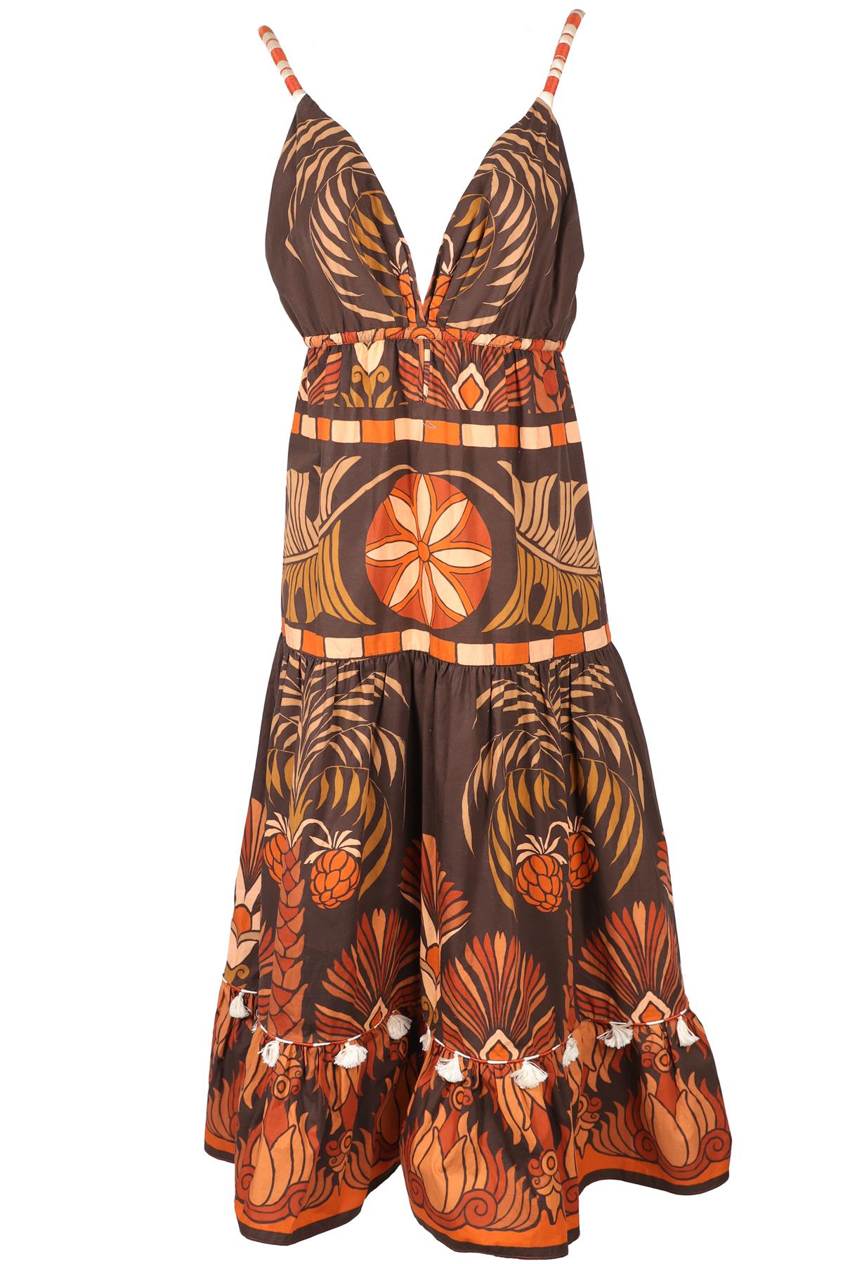 JOHANNA ORTIZ BROWN COTTON MAXI DRESS US 6 UK 10