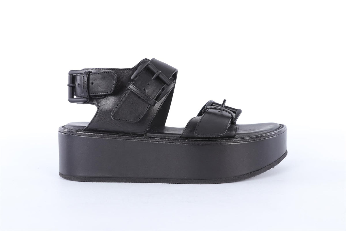 ANN DEMEULEMEESTER BLACK LEATHER PLATFORM SANDALS EU 38 UK 5