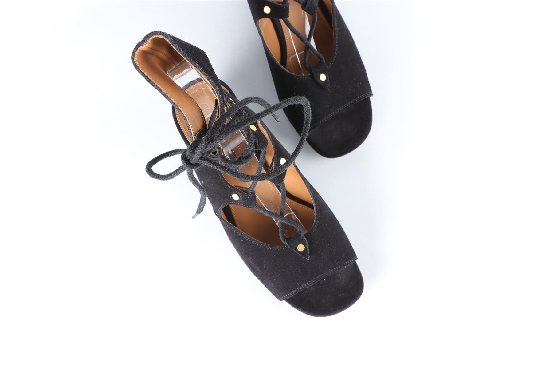 CHLOÉ BLACK SUEDE WEDGE SANDALS EU 38 UK 5 US 8