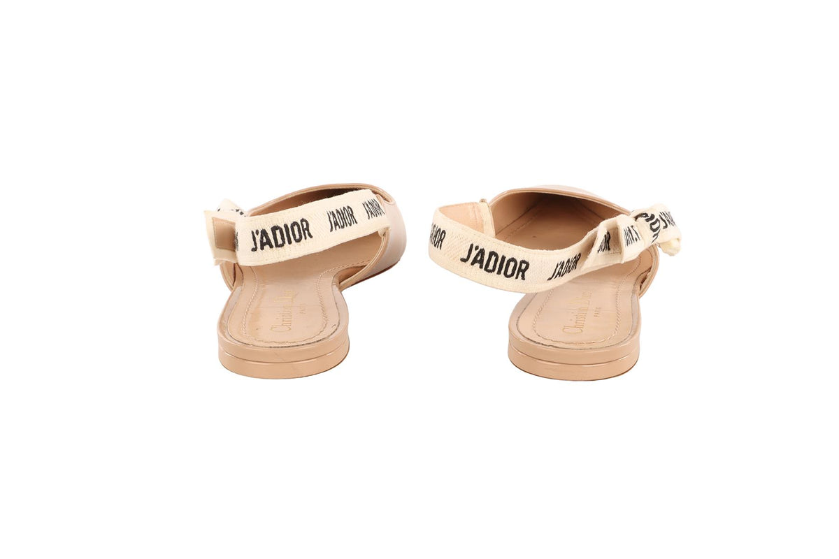 CHRISTIAN DIOR NUDE J'ADIOR PATENT LEATHER SLINGBACK BALLET FLATS EU 38 UK 5