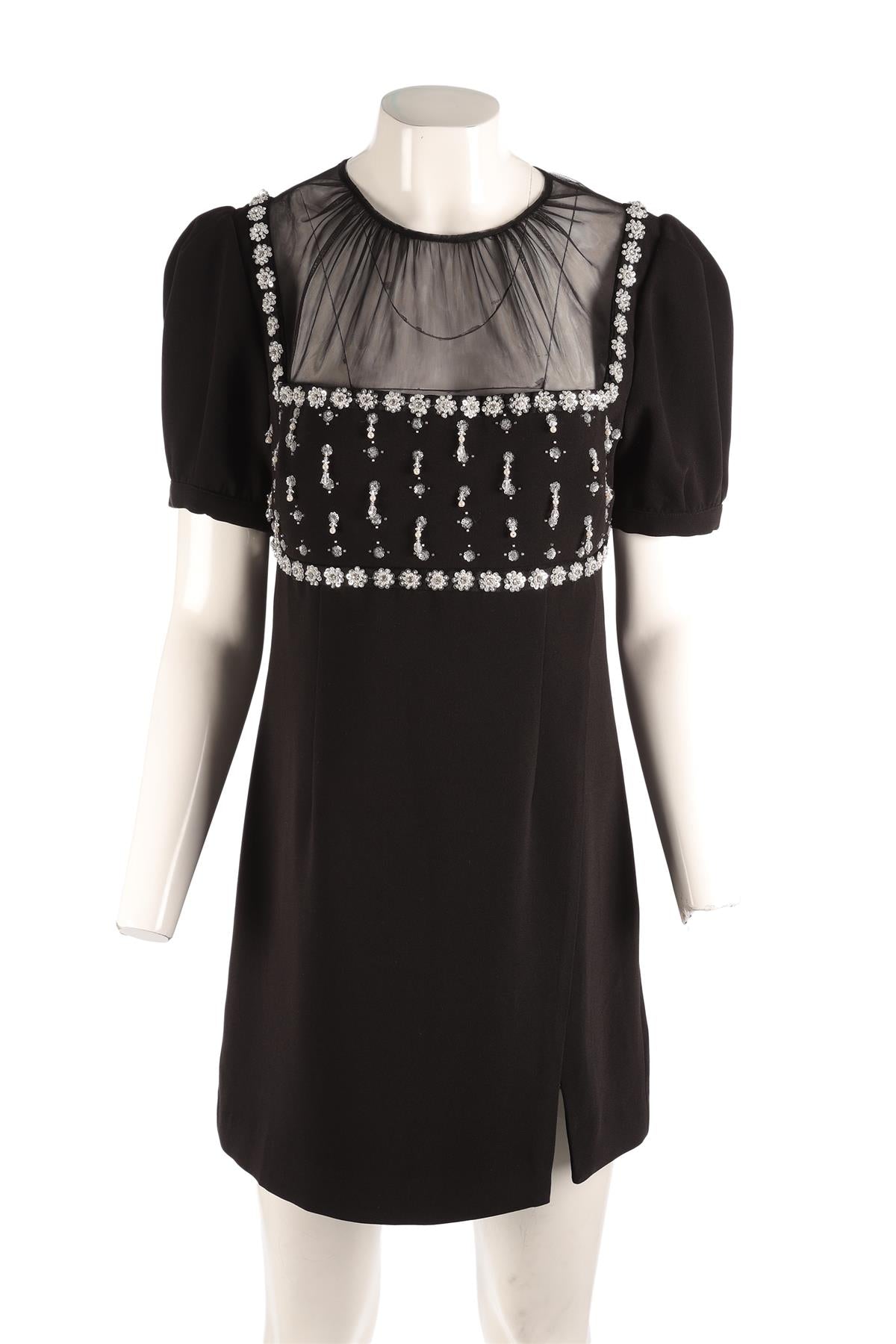 SELF-PORTRAIT BLACK CREPE MINI DRESS UK 14