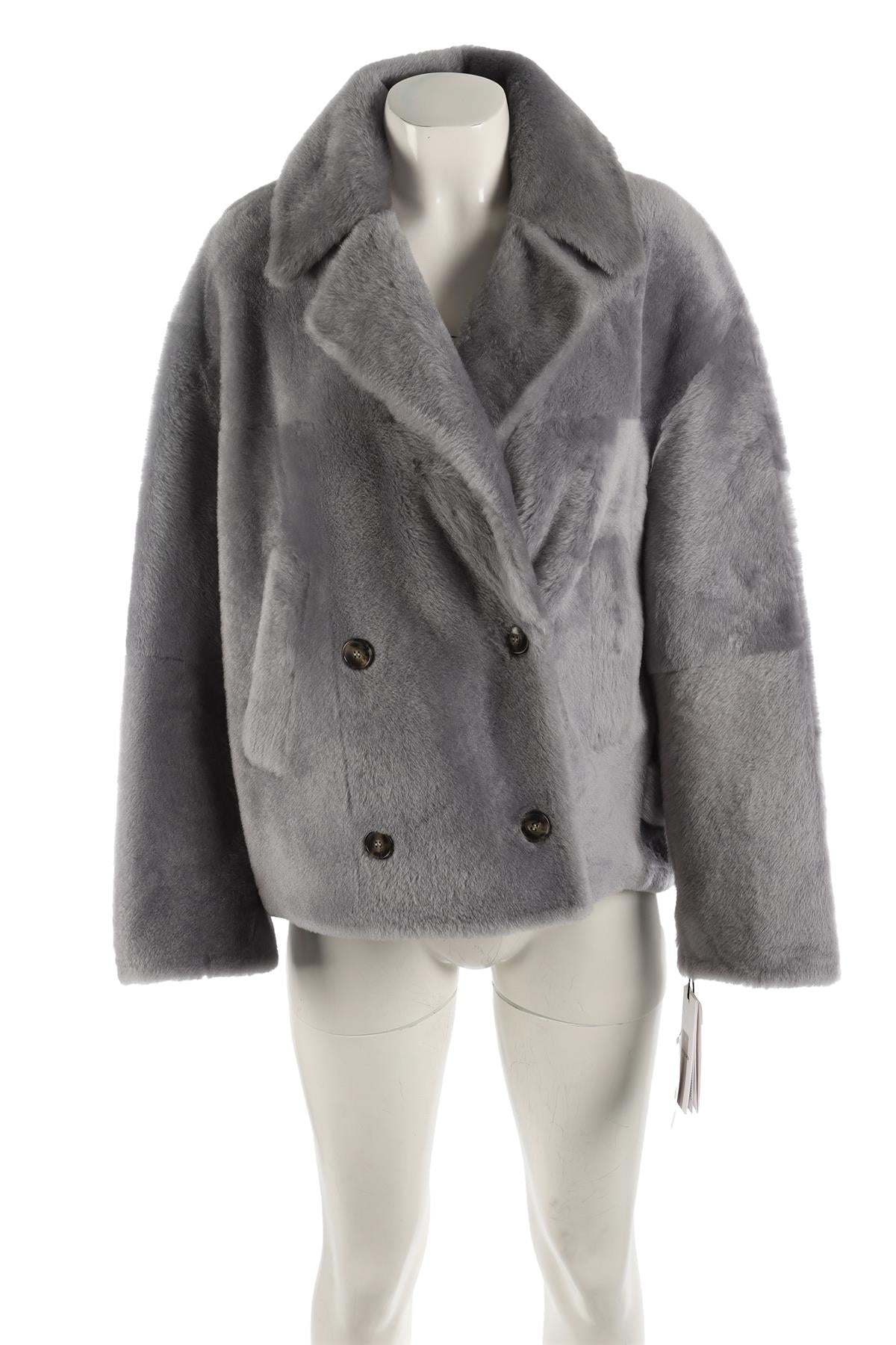 YVES SALOMON GREY SHEARLING JACKET FR 40 UK 12